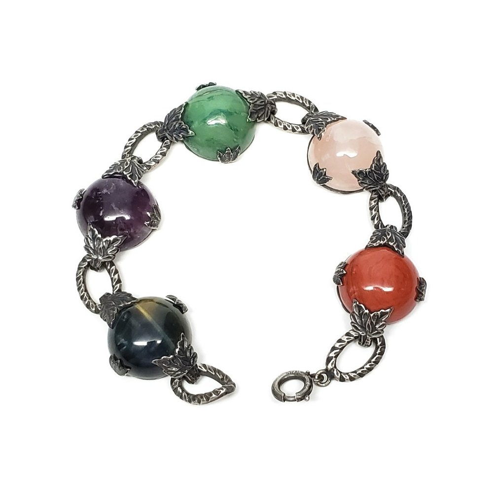 Sterling Silver Multi-Stone Link Bracelet #7493